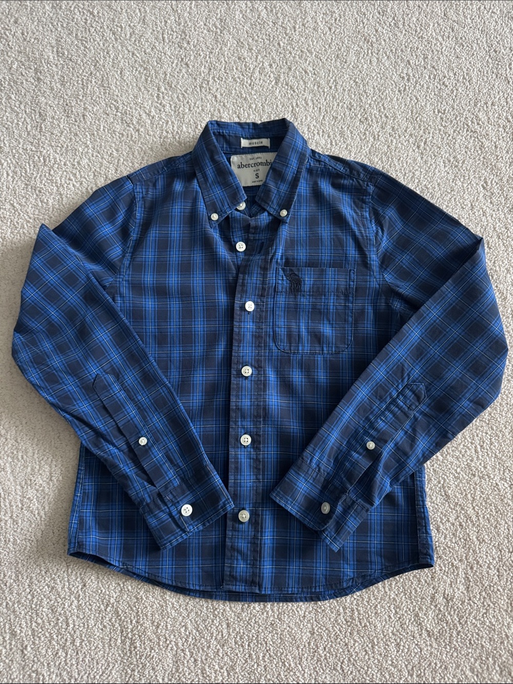 Boys abercrombie Blue Plaid Button-Down Shirt - Size Small